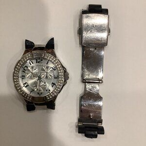 Guess Silver w/Crystals Chronograph Watch Without Band, Needs New Battery. Used